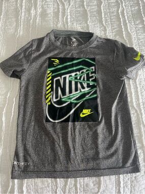 Nike Gray Short Sleeve Tee with Neon Green & Yellow Graphic